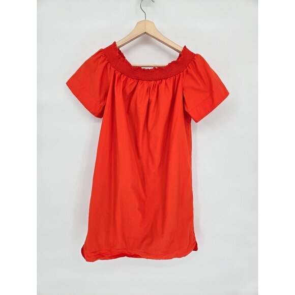 J. Crew Women Off The Shoulder Orange Cotton Babydoll Smocked Dress Size 2 - Picture 9 of 13